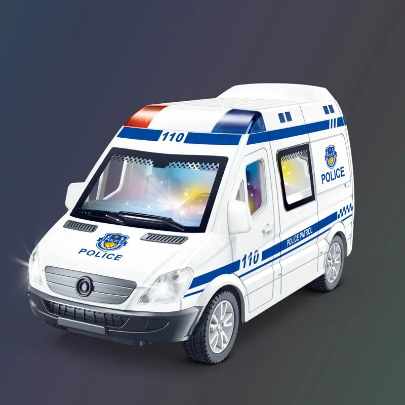 1:32 Mini Car Diecast Ambulance Fire-Truck Policecar Model Sound And Light Vehicle Simulation Collection Gifts Toys