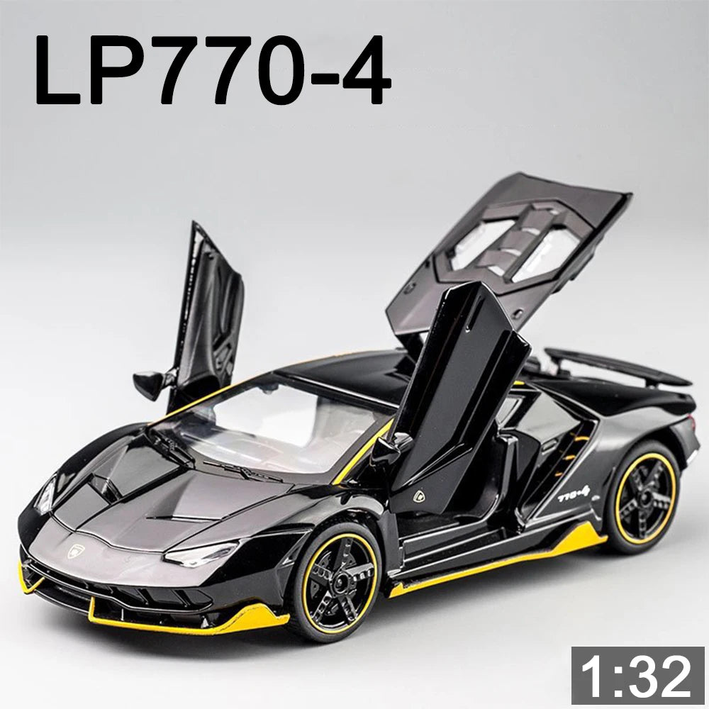 سيارات ألعاب مقاس 1/32 نموذج سيارة لامبور LP770 مصبوبة مقاس 1/32 ألعاب سيارات من سبيكة هدية للأولاد سحب للخلف ضوء وموسيقى سيارة أطفال