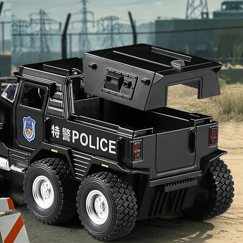 1:32 SWAT City Police Truck Model Diecast Play Off-road Vehicle Sound and Light Sport Car Toys for Children Collection Gifts