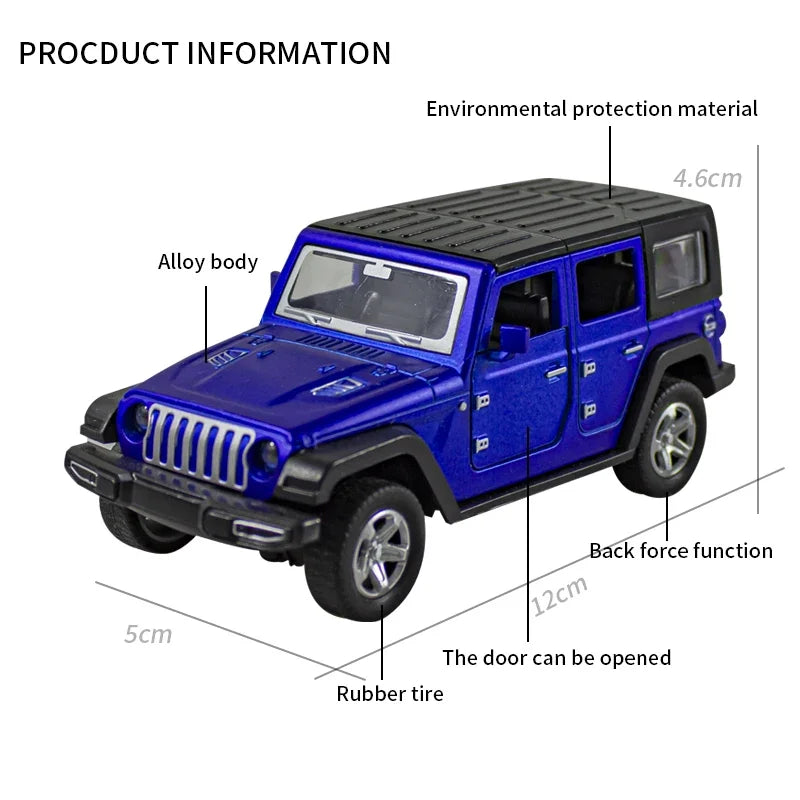 Bagged 1:36 alloy JEEPS Wrangler pull-back off-road car toy imitation off-road pull-back car, boys and children toys