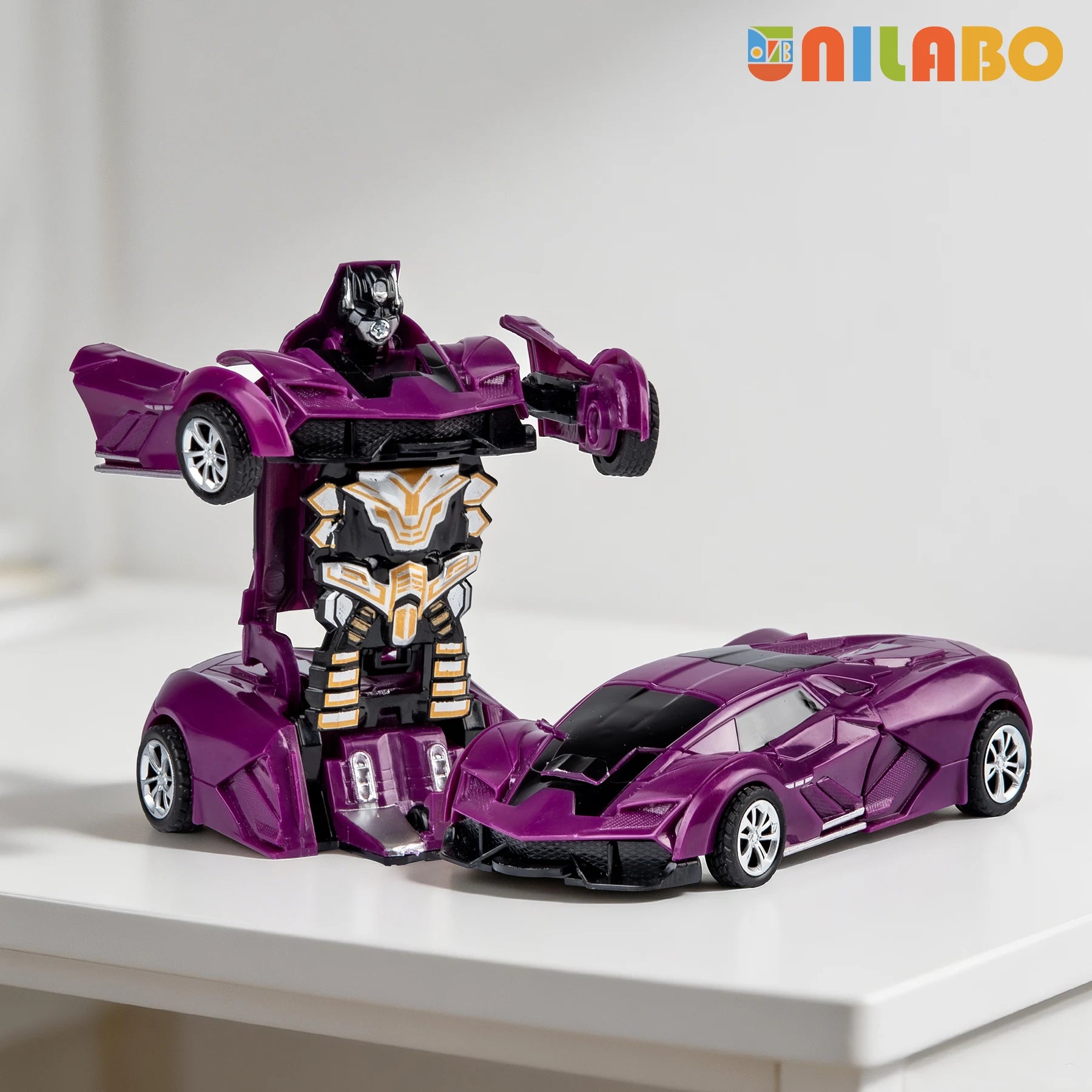 Transformable Robot Sports Car Toys, No Batteries, Educational Kids Gift, Colorful Model Vehicle for Play Learning