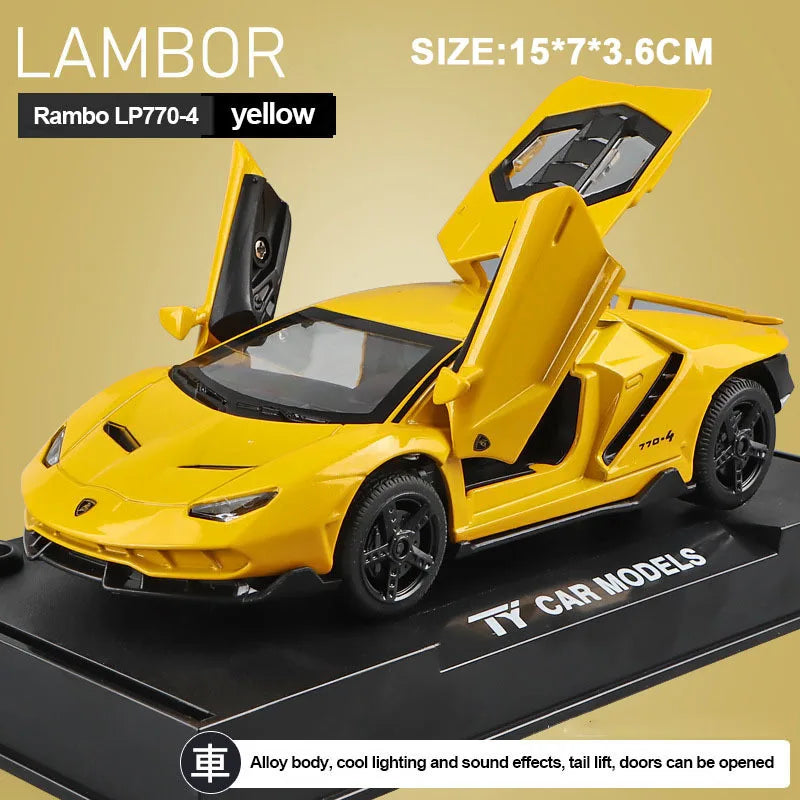 سيارات ألعاب مقاس 1/32 نموذج سيارة لامبور LP770 مصبوبة مقاس 1/32 ألعاب سيارات من سبيكة هدية للأولاد سحب للخلف ضوء وموسيقى سيارة أطفال