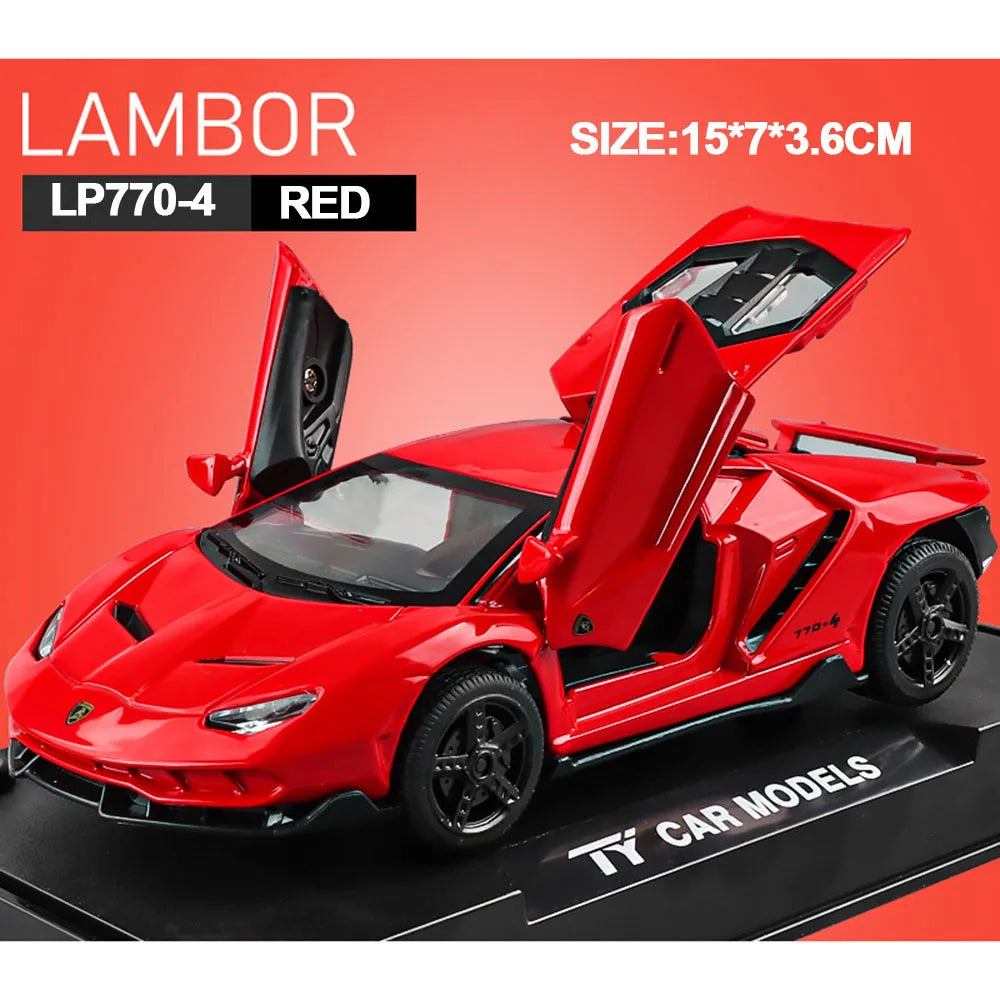 سيارات ألعاب مقاس 1/32 نموذج سيارة لامبور LP770 مصبوبة مقاس 1/32 ألعاب سيارات من سبيكة هدية للأولاد سحب للخلف ضوء وموسيقى سيارة أطفال