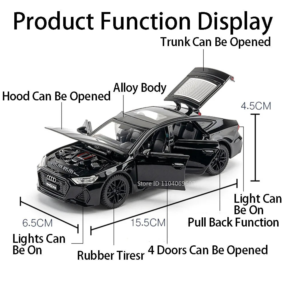 1:32 RS7 Sportback Miniature Model Toy Cars Alloy Diecast 6 Doors Opened with Pull Back Rubber Tires Ornament Vehicle Toys Gifts