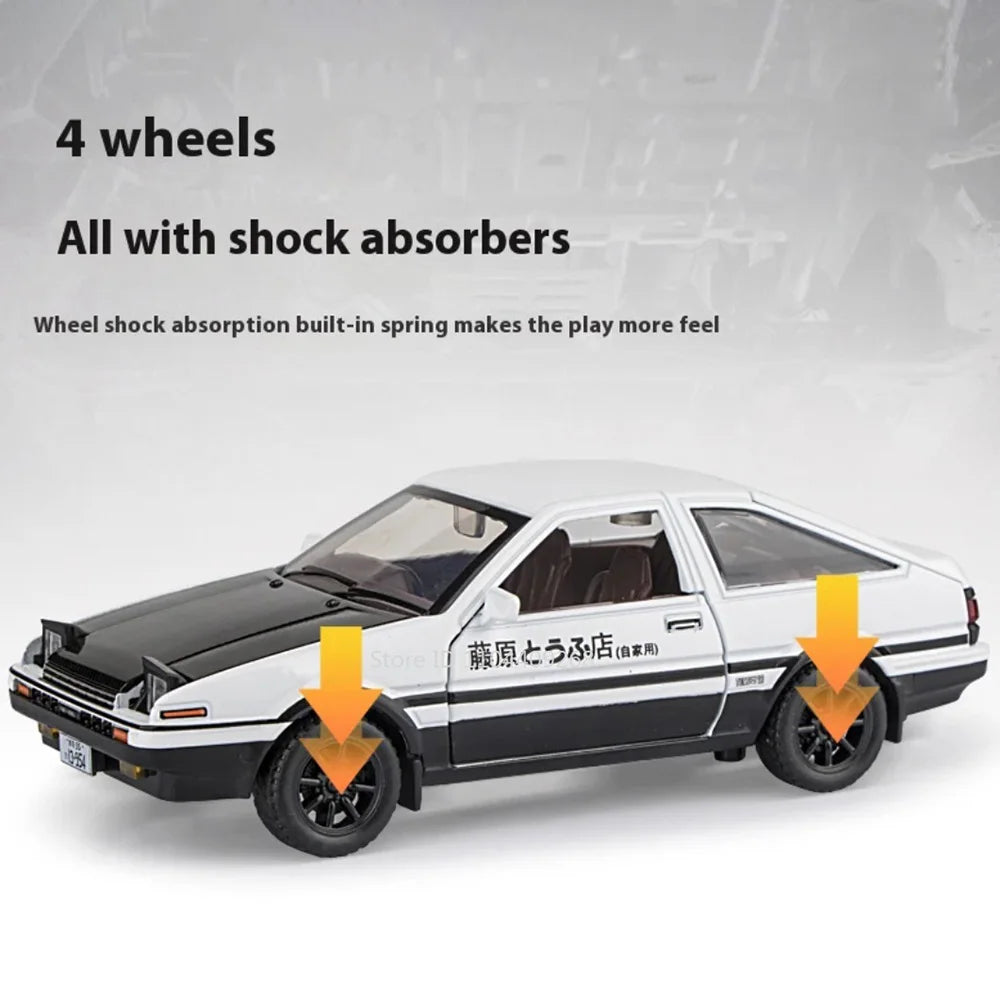 1:30 Scale Initial D AE86 Toy Car Model Alloy Body Rubber Tire Shock Absorption Pull Back Simulation Vehicles Boys Birthday Gift