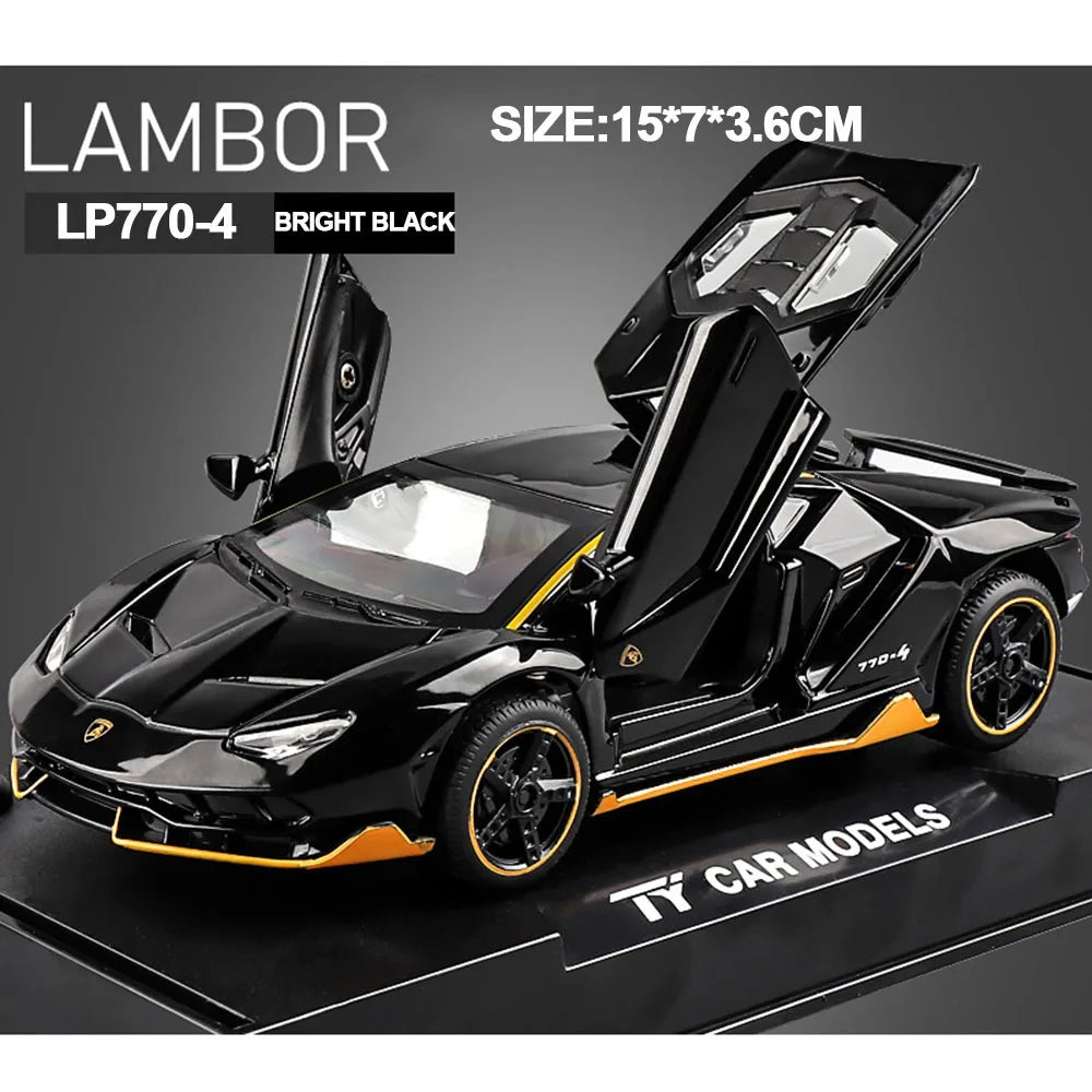 سيارات ألعاب مقاس 1/32 نموذج سيارة لامبور LP770 مصبوبة مقاس 1/32 ألعاب سيارات من سبيكة هدية للأولاد سحب للخلف ضوء وموسيقى سيارة أطفال