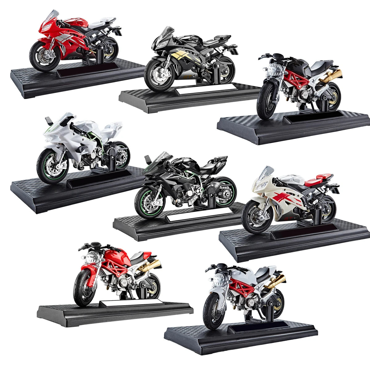 Motorcycle DieCast Model 1:18 Toy Car,  Collectible Model With Ornament Base Rotating Rubber Tires Kids Gifts