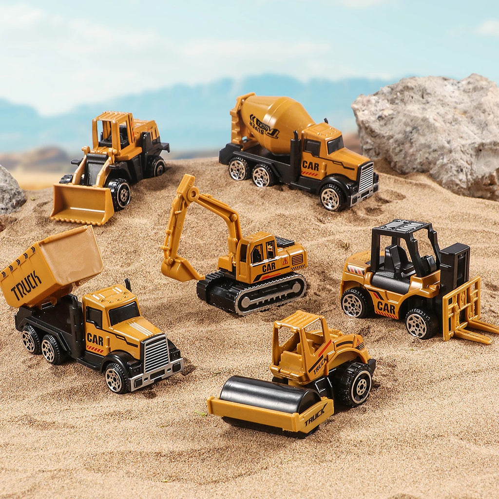 6pcs/Set Alloy Crane Truck Car Parking Lot Toys Engineering Vehicle Tractor Excavator Construction Set for Boys Birthday Gift