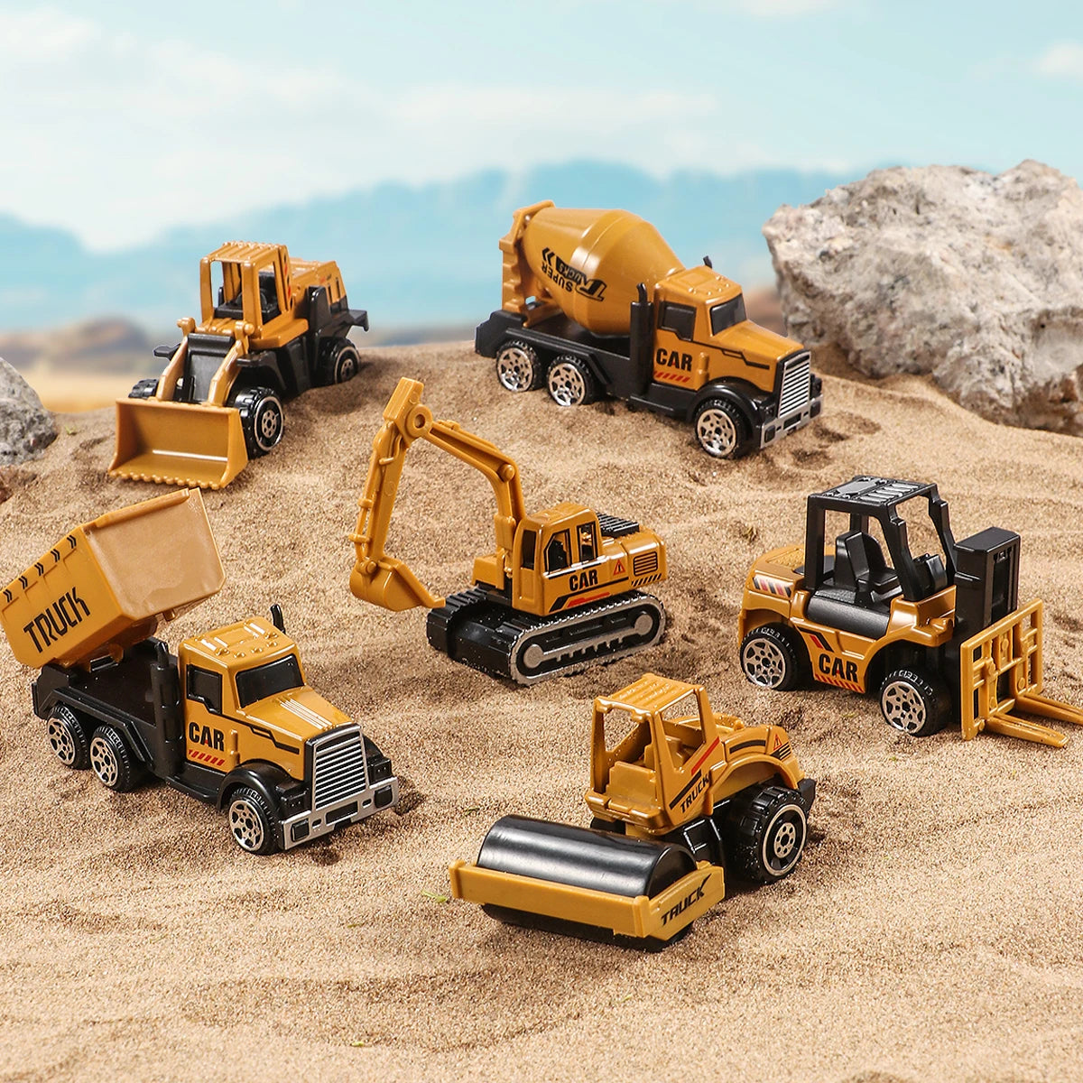 6pcs/Set Alloy Crane Truck Car Parking Lot Toys Engineering Vehicle Tractor Excavator Construction Set for Boys Birthday Gift