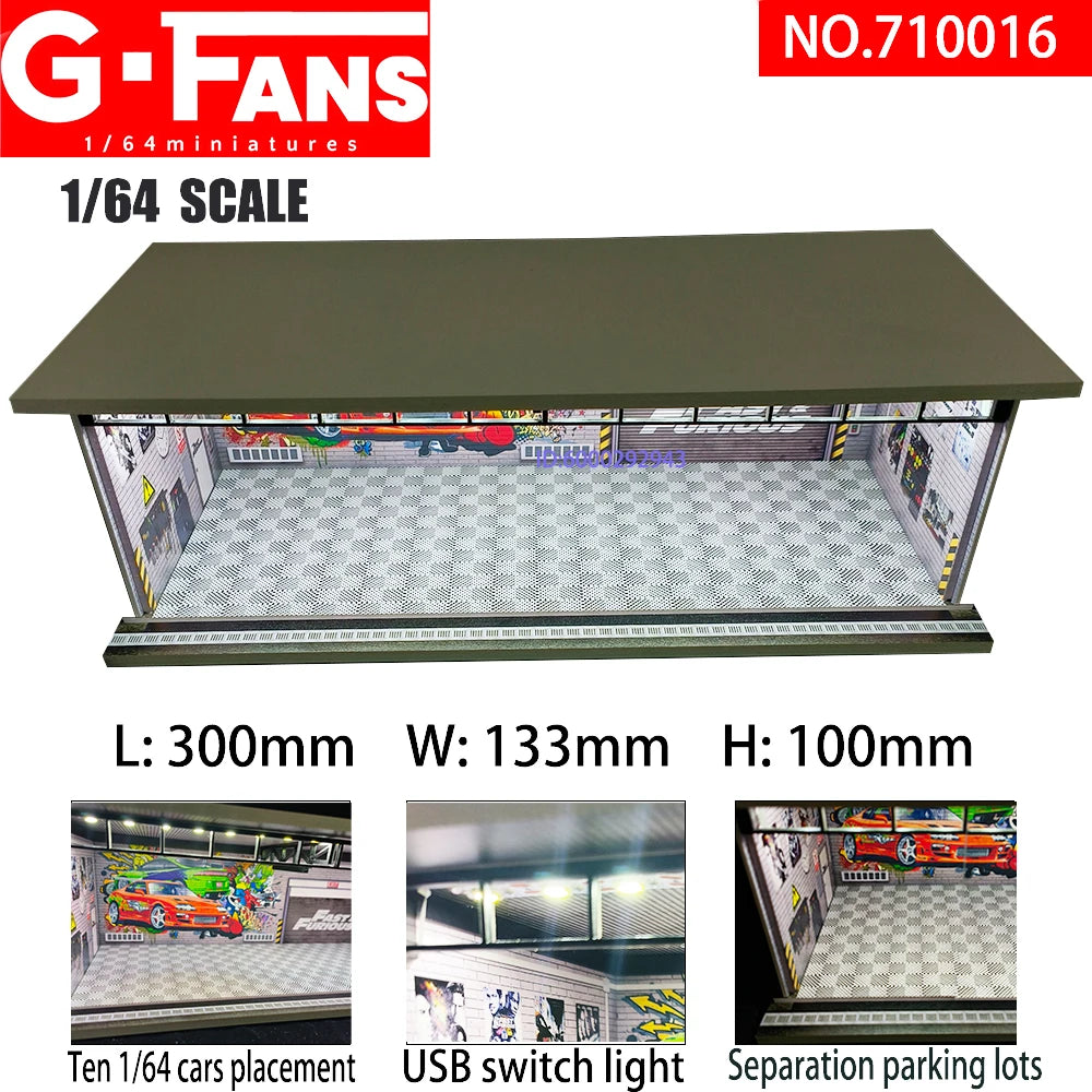 G Fans 1/64 Scale Car Garage Miniatures Model Car Parking Lot Diecast Scene Display Vehicle Scene Toy Background Collection
