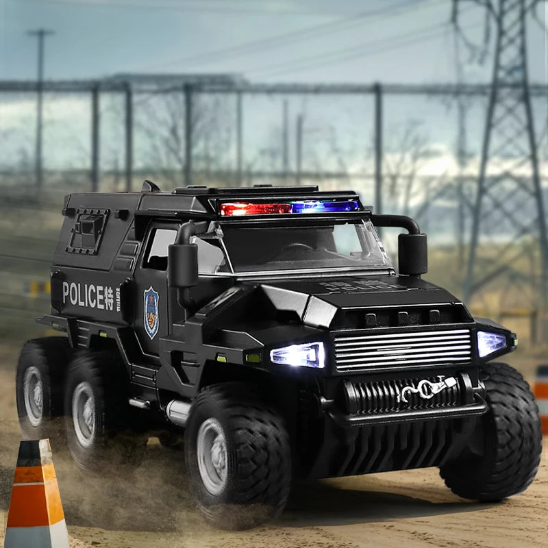 1:32 SWAT City Police Truck Model Diecast Play Off-road Vehicle Sound and Light Sport Car Toys for Children Collection Gifts