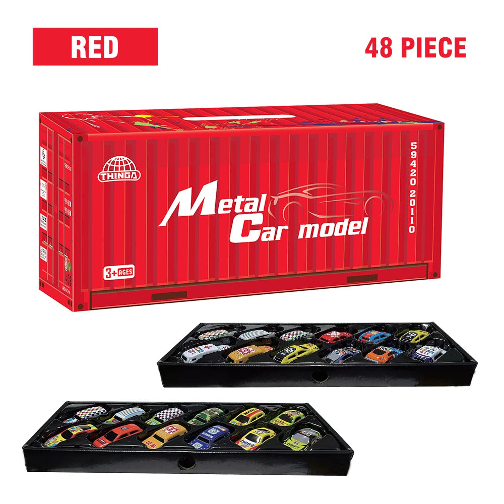 10-48 Pieces Mini Car Set Inertia Pull Back Cars for Boys Plastic Vehicle Model with Container Collection Toy Birthday Gift Kid