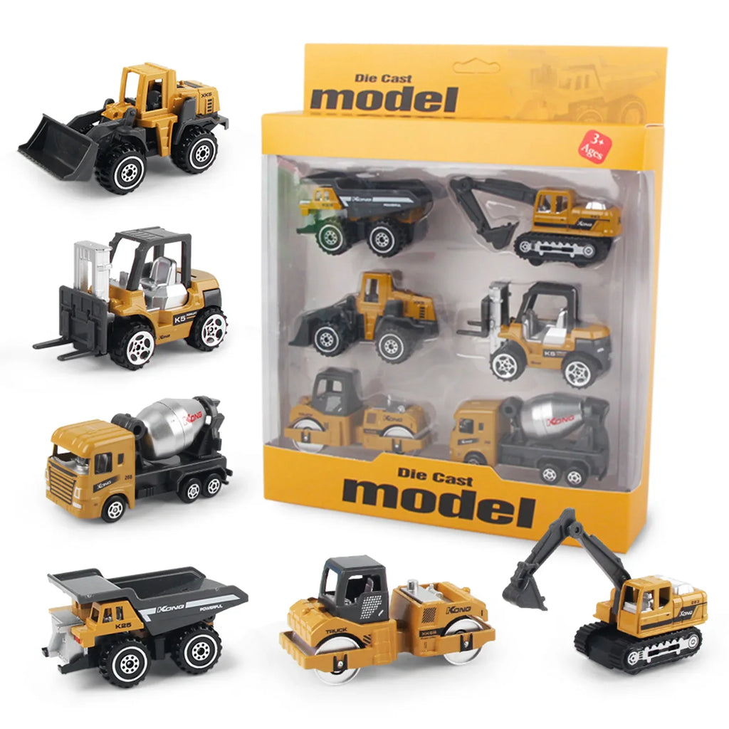 6pcs/set Alloy Engineering Truck Toy Car Classic Construction Model Vehicle Loader Tractor Excavator Toys for Boys Gifts